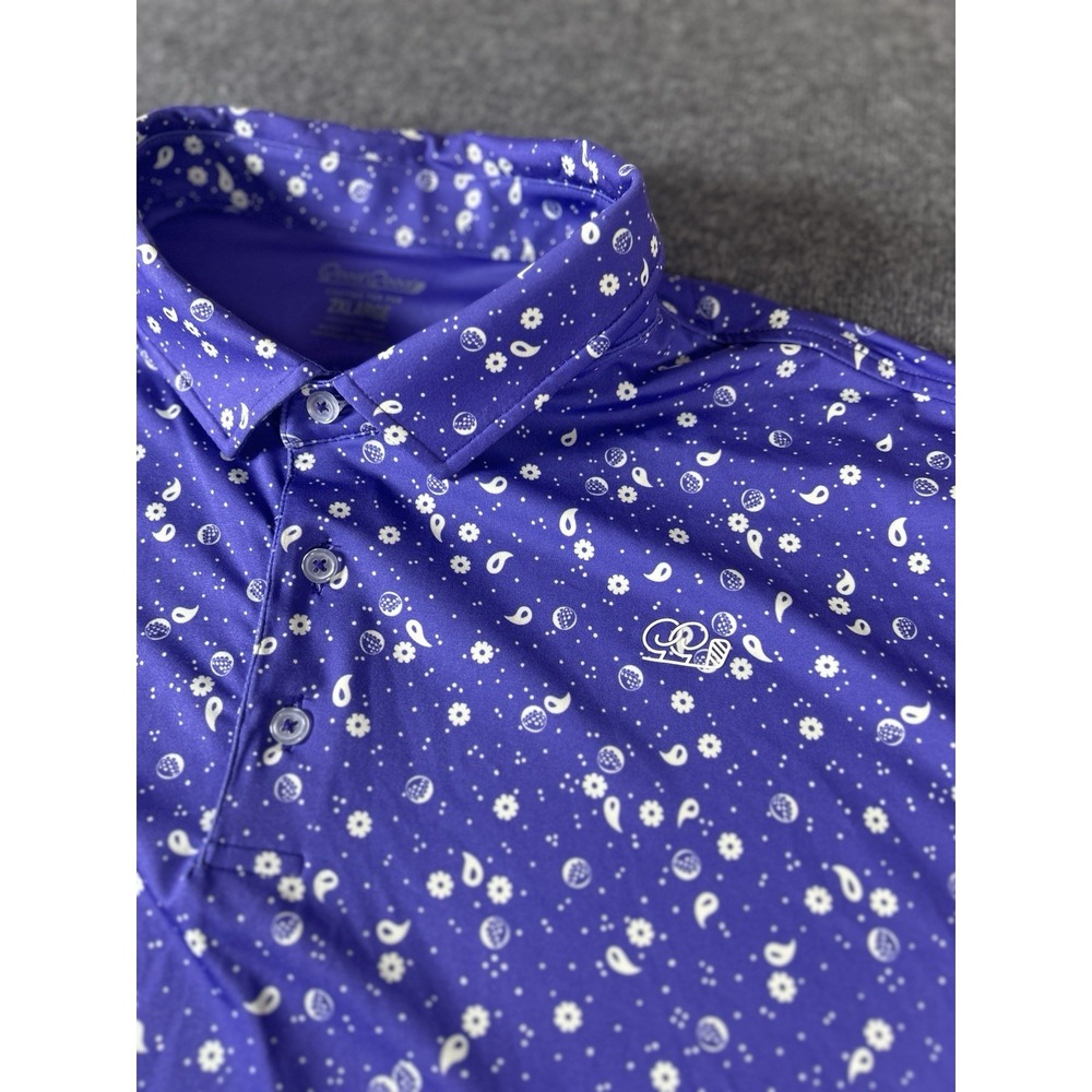 Good Good Golf Polo Shirt Men's 2XL Purple Golf Balls Performance Stretch